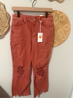 NWT Zenana Rust Red High-Rise Distressed Women's Jeans